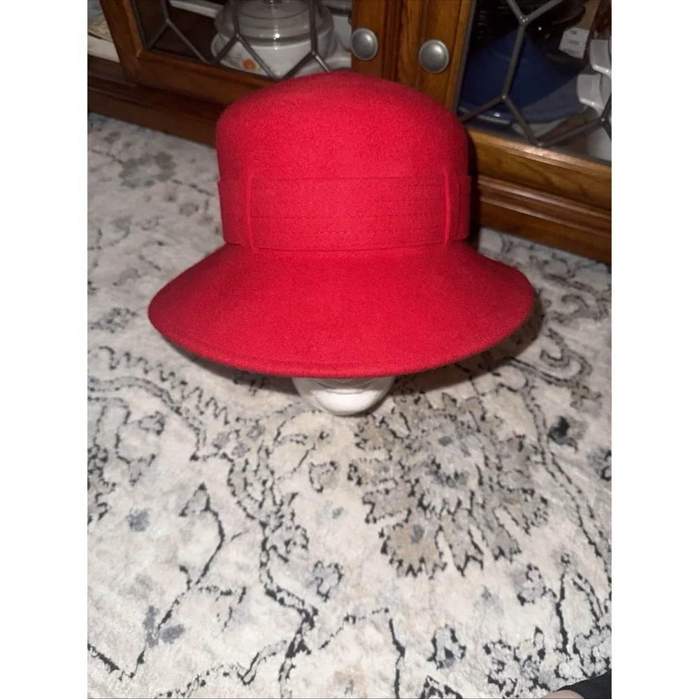 Nine West Red Wool Cloche Bucket Hat